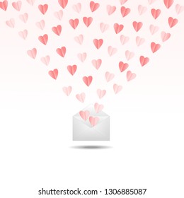 envelope and scatter hearts ,valentines day vector concept