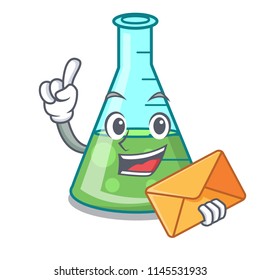 With envelope science beaker character cartoon