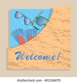envelope with sea accessories and drops
