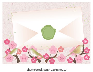 Envelope and sealed - Japanese  Nightingale and ume tree