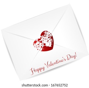 Envelope sealed with red grunge heart - Valentine's day concept