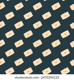 Envelope seamless pattern. Message with heart symbol, letter endless background. Romantic repeat cover. Email loop ornament. Vector flat illustration.