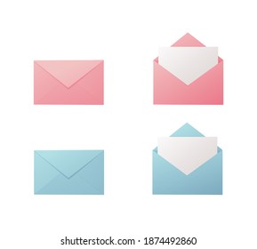 Envelope set. Colorful flat vector illustration. Letter in an envelope. Isolated on white background.