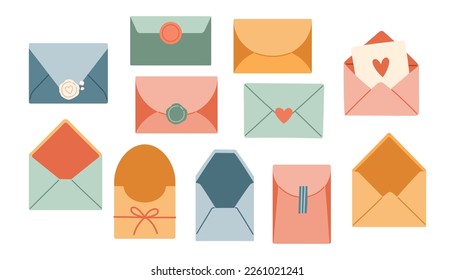 Envelope-Set. Einziger handgezeichneter Umschlag. Moderne Frühlingskollektion. Vektorgrafiken für Web und Print.