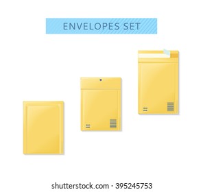 Envelope set open and close design flat. Letter mail template, yellow envelope, invitation envelope, open or close envelope vector illustration