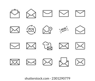 Briefumschlag Set von einfachen Linien-Symbole. Sammlung von Web-Icons für UIUX Design. Bearbeitbarer Vektorhub 48x48 Pixel perfekt