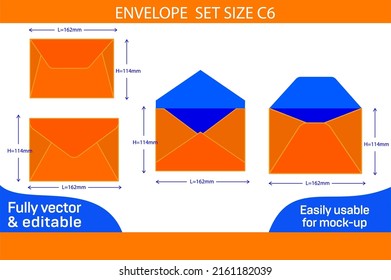 Envelope set size of C6 die cut template and 3D envelope