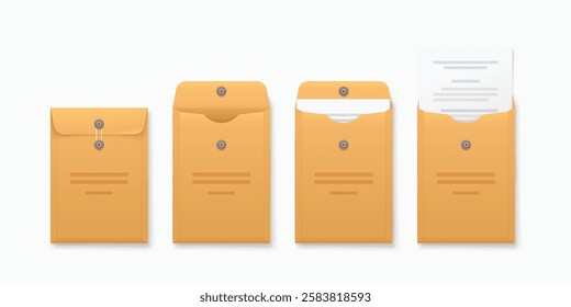 envelope set in various stages on white