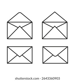 Envelope shape icon. White outline figure. Letter mail form. Vector correspondence symbol.