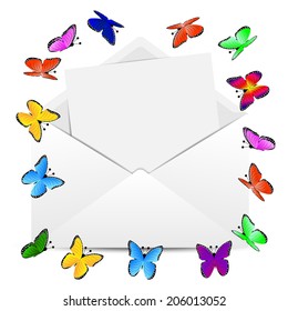 envelope with the sheet of paper and butterflies,vector illustration