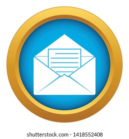 Envelope with sheet of paper icon blue vector isolated on white background for any design