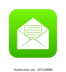 Envelope with sheet of paper icon digital green for any design isolated on white vector illustration