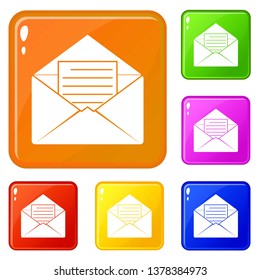 Envelope with sheet of paper icons set collection vector 6 color isolated on white background