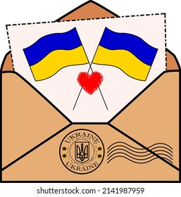 envelope with a sheet of ukrainian flags and a seal