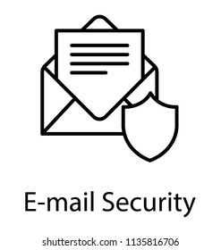 
An envelope with shelf sign and a drafted letter, showing icon for email security  
