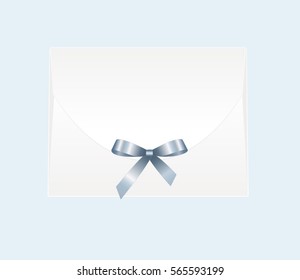 Envelope with Shiny Blue Satin Bow.  Illustration isolated on white background. Vector image.