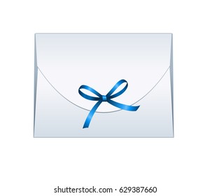 Envelope with Shiny Blue Satin Bow.  