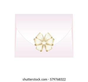 Envelope with Shiny Golden Satin Bow.  Illustration isolated on white background