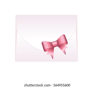Envelope with Shiny Pink Satin Bow. Illustration isolated on white background. Vector image.