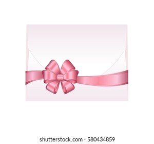 Envelope with Shiny Pink Satin Bow. Illustration isolated on white background.