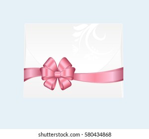 Envelope with Shiny Pink Satin Bow. Illustration isolated on white background.