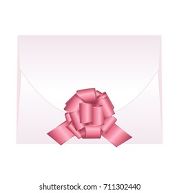 Envelope with Shiny Pink Satin Bow.  Has space for text .Illustration isolated on white background