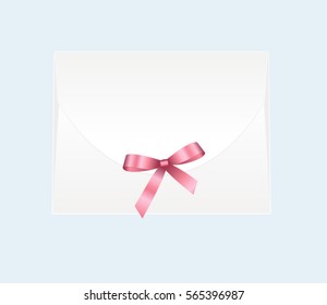 Envelope with Shiny Red Satin Bow. Illustration isolated on blue background. Vector image.