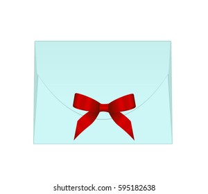 Envelope with Shiny Red Satin Bow.  Illustration isolated on white background