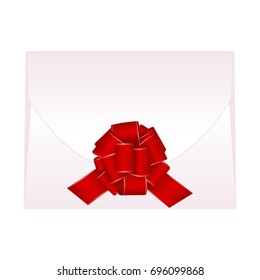 Envelope with Shiny Red Satin Bow.  Has space for text .Illustration isolated on white background