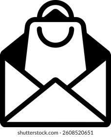 Envelope with shopping bag icon for online purchase, digital receipt, and ecommerce notification.