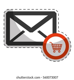 envelope with shopping cart icon over white background. vector illustration
