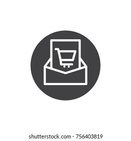 Envelope with shopping cart icon vector, filled flat sign, solid pictogram isolated on white. Symbol, logo illustration.