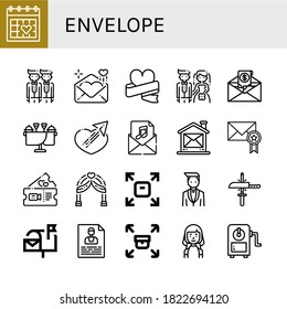 envelope simple icons set. Contains such icons as Wedding day, Groom, Love letter, Wedding, Bride, Mail, Sending, Invitation, Email, Romantic, can be used for web, mobile and logo