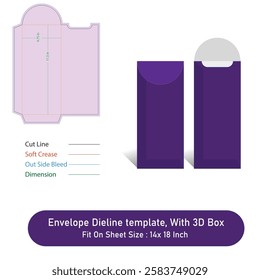 Envelope Size 11.5 x 4.75, Dieline template, With 3D Box, Vector File
