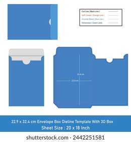 Envelope Size 22.9 x 32.4 cm dieline template and 3d box