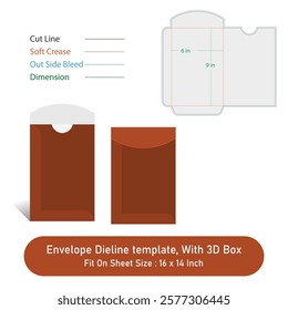 Envelope Size 6 x 9 in, Dieline template, and 3D Box,