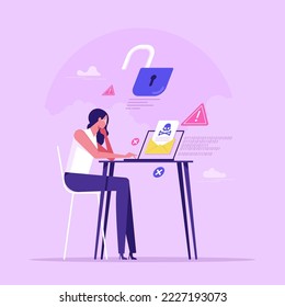 Envelope with skull and computer virus, Hacker attack with spam and scam alert, vector illustration