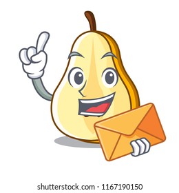 With envelope slice of ripe green pear character