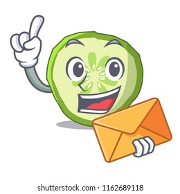 With envelope sliced cucumber hamburger ingredient character cartoon
