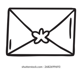 envelope com pequeno detalhe de flor vermelha. arte de linha monocromática, arte de linha monocromática, contorno limpo, desenhado à mão, arte de linha monocromática doodle desenhado à mão ícone de desenho animado elemento. Ilustração vetorial.