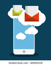 envelope smartphone cloud email marketing send icon. Colorful and flat design. Vector illustration