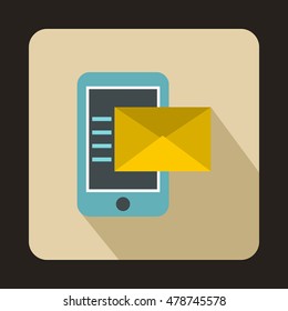 Envelope and smartphone icon in flat style on a beige background vector illustration