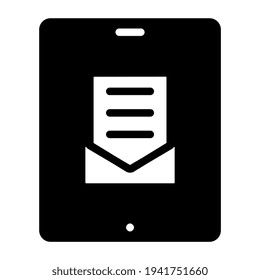 Envelope with smartphone, icon of mobile mail