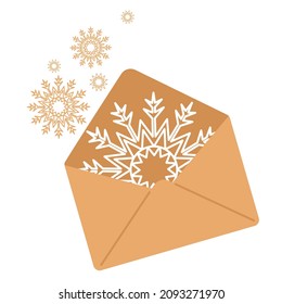Envelope with Snowflakes. Winter. Sketch vector illustration.