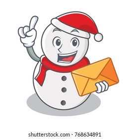With envelope snowman character cartoon style