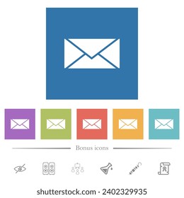 Envelope solid flat white icons in square backgrounds. 6 bonus icons included.