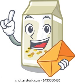 With envelope soy milk isolated with the character