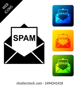 Envelope with spam icon isolated. Concept of virus, piracy, hacking and security. Set icons colorful square buttons. Vector Illustration