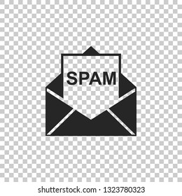 Envelope with spam icon isolated on transparent background. Concept of virus, piracy, hacking and security. Flat design. Vector Illustration