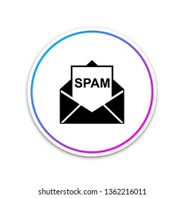 Envelope with spam icon isolated on white background. Concept of virus, piracy, hacking and security. Circle white button. Vector Illustration